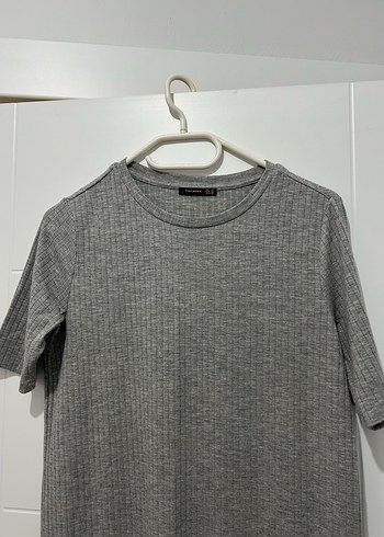 Gri Keten Uzun Basic Elbise - Görsel 2