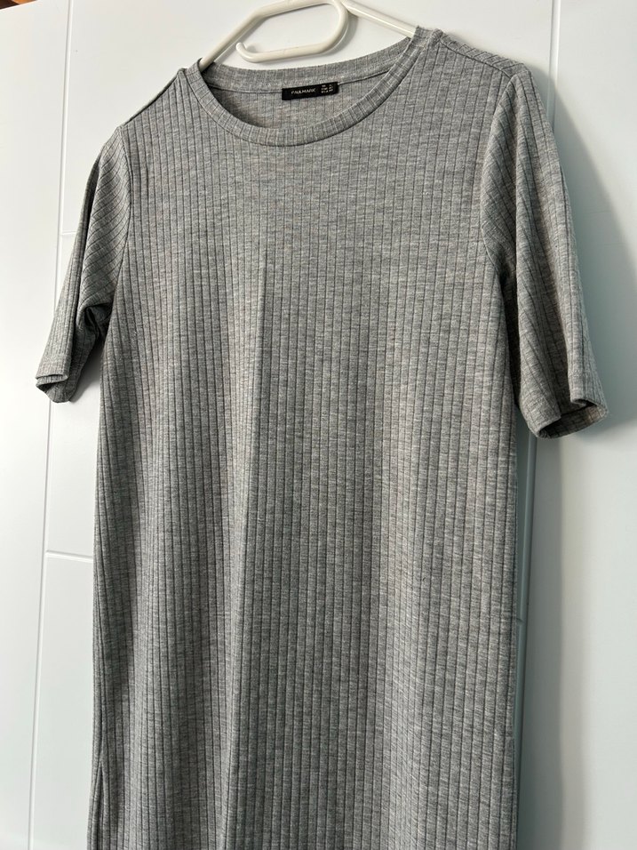 Gri Keten Uzun Basic Elbise - Görsel 4