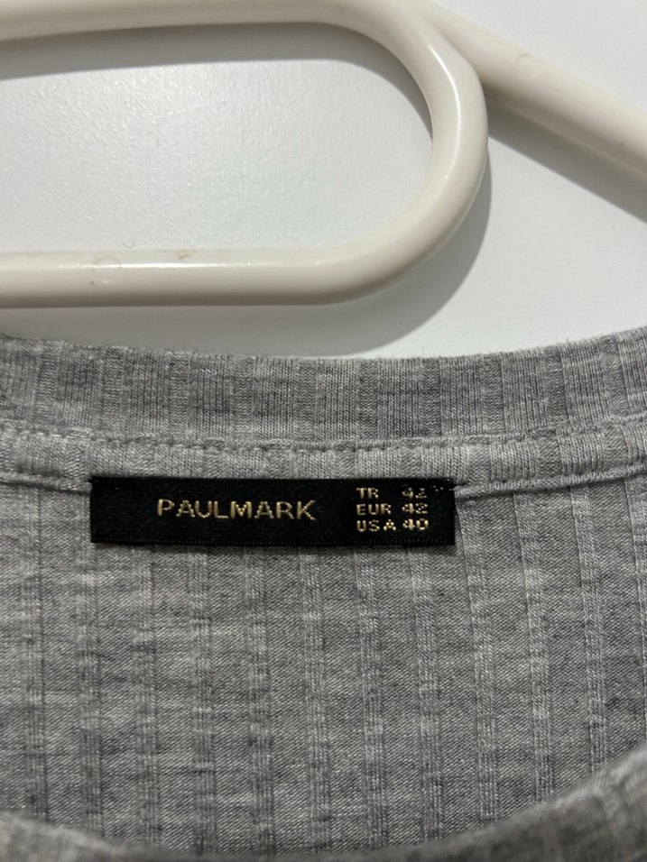 Gri Keten Uzun Basic Elbise - Görsel 3