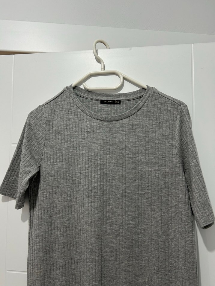 Gri Keten Uzun Basic Elbise - Görsel 2