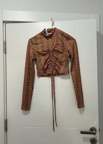 Kahverengi Bohem Uzun Kollu Mini Bluz - Görsel 2