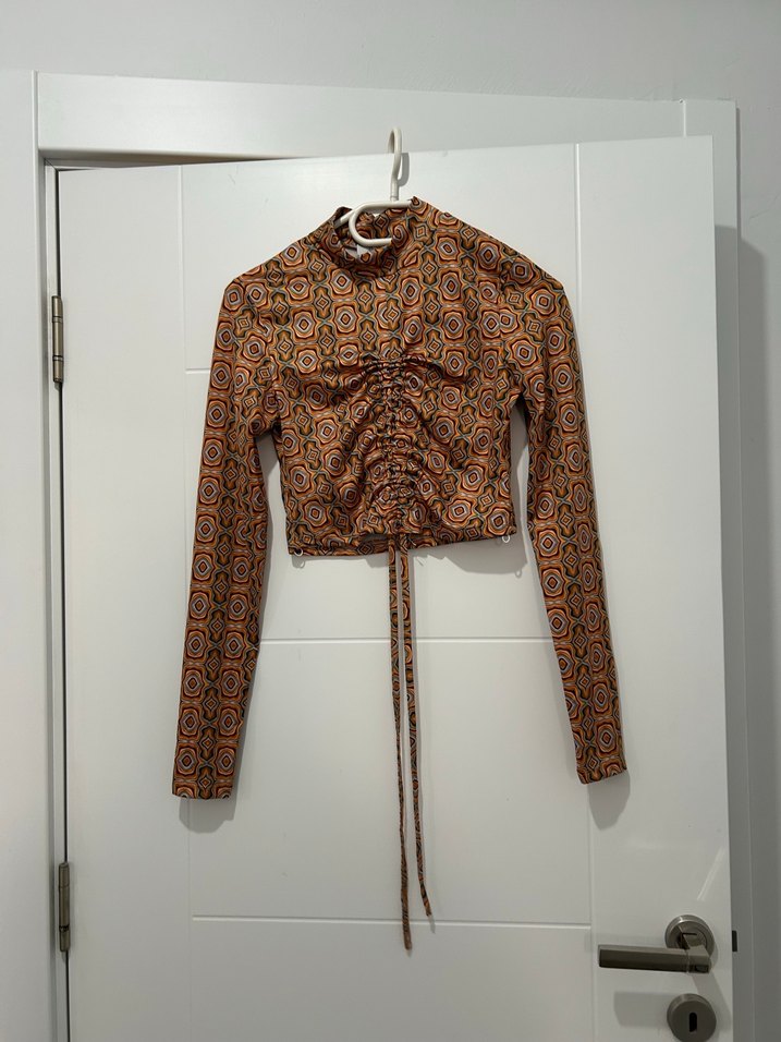 Kahverengi Bohem Uzun Kollu Mini Bluz - Görsel 2