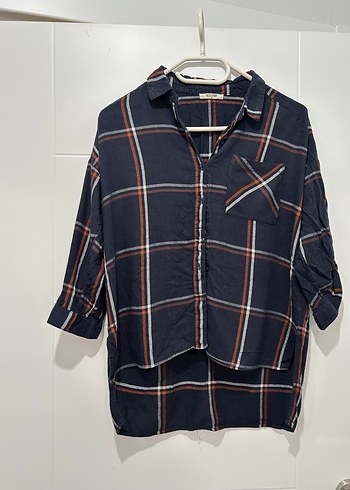 Mudo Düğmeli Koyu Kareli Pamuklu Kadın Gömlek - Görsel 3