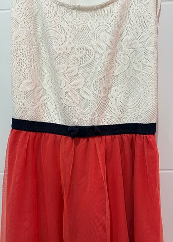 Dantel Üstü Kırmızı Tül Etekli Midi Elbise - Görsel 3