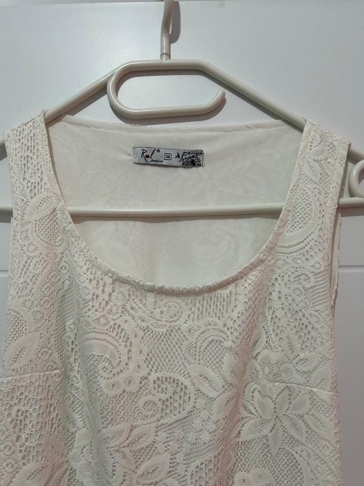 Dantel Üstü Kırmızı Tül Etekli Midi Elbise - Görsel 4