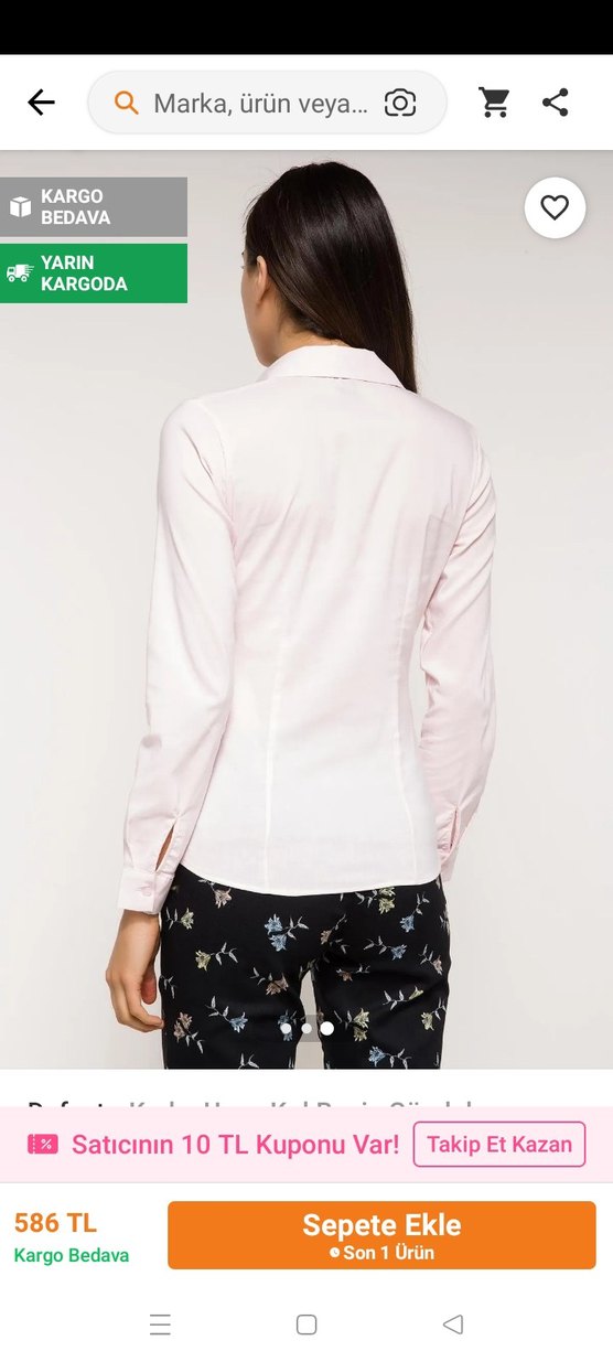 Pembe V Yaka Düğmeli Uzun Kollu Kadın Gömlek - Görsel 2