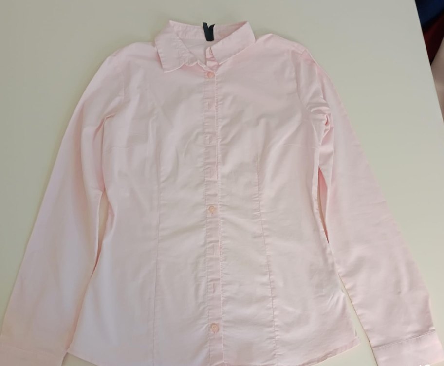 Pembe V Yaka Düğmeli Uzun Kollu Kadın Gömlek - Görsel 3