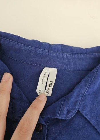 V Yaka Lacivert Uzun Kollu Kadın Gömlek - Görsel 3