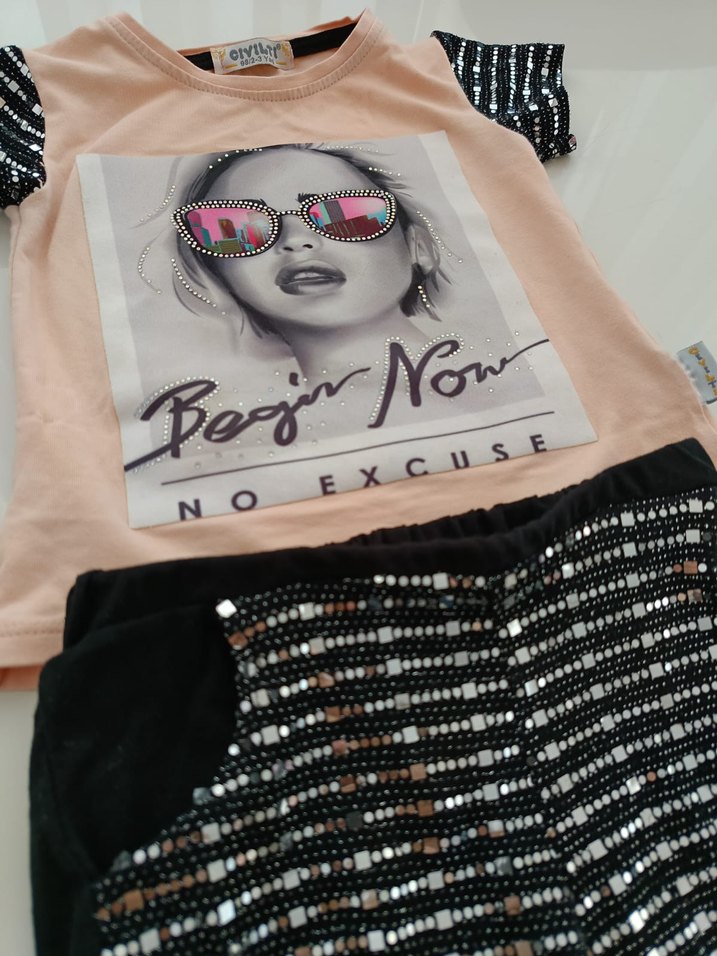 Kız Bebek Payetli Kısa Kollu Takım - Görsel 2