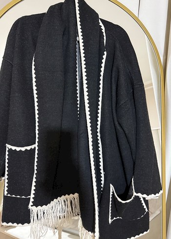 Püsküllü, Nakışlı Siyah Bohem Şal detaylı kaban - Görsel 5
