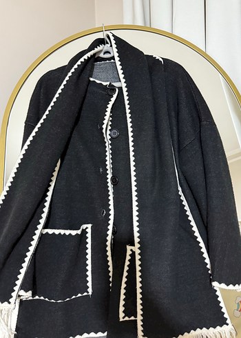 Püsküllü, Nakışlı Siyah Bohem Şal detaylı kaban - Görsel 3