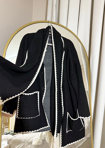 Püsküllü, Nakışlı Siyah Bohem Şal detaylı kaban - Görsel 4