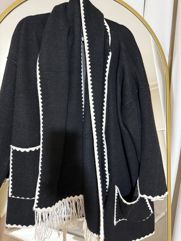Püsküllü, Nakışlı Siyah Bohem Şal detaylı kaban - Görsel 5