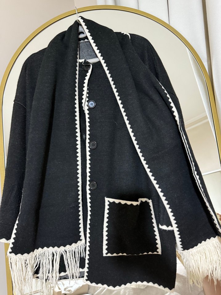 Püsküllü, Nakışlı Siyah Bohem Şal detaylı kaban - Görsel 2
