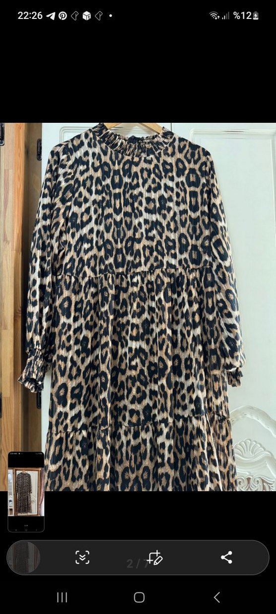 Uzun Leopar Desenli Bohem Elbise - Görsel 2