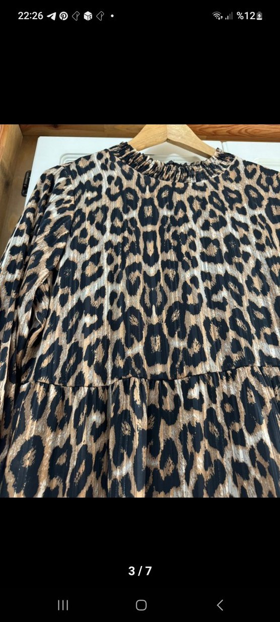 Uzun Leopar Desenli Bohem Elbise - Görsel 3