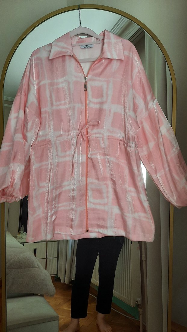 Pembe Bağcıklı Midi tunik l xl beden - Görsel 2