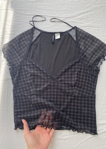 H&M y2k yarı transparan bluz