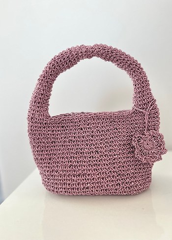  Beden Örgü Kumaş Pembe Kadın Çanta