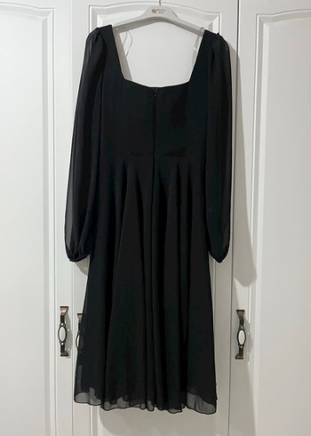 Siyah Uzun Kollu kemerli Kadın Elbise - Görsel 2