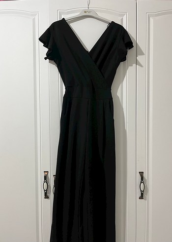 Siyah V Yaka Uzun Kadın Tulum - Görsel 2