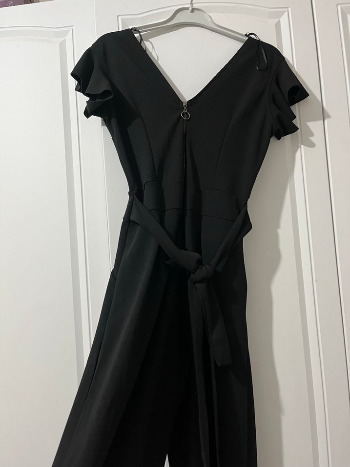 Siyah V Yaka Uzun Kadın Tulum - Görsel 3