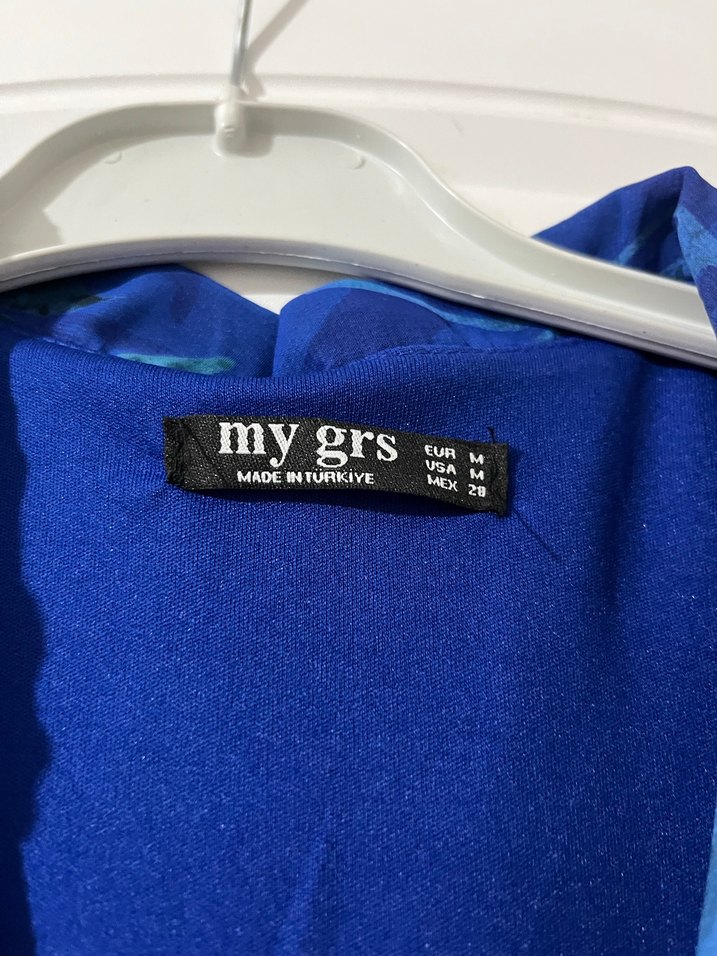 Mavi Kemerli Uzun Kollu Mini Elbise - Görsel 3