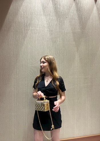 Siyah V Yakalı Mini Elbise - Görsel 4