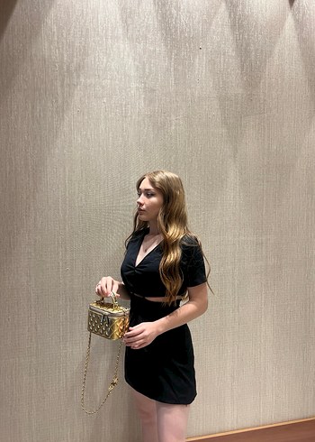 Siyah V Yakalı Mini Elbise - Görsel 2