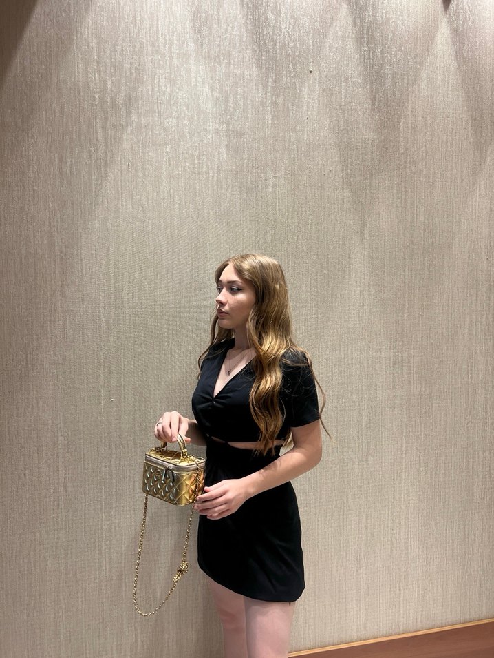 Siyah V Yakalı Mini Elbise - Görsel 2