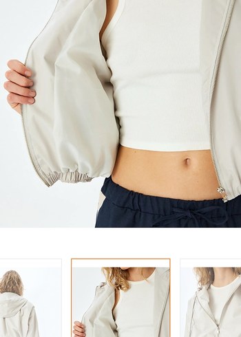 Bej Mini Fermuarlı kadın yağmurluk - Görsel 2