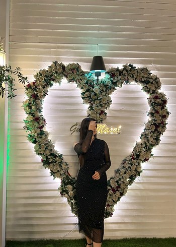 Uzun Kollu Siyah Payetli Straplez Elbise - Görsel 3