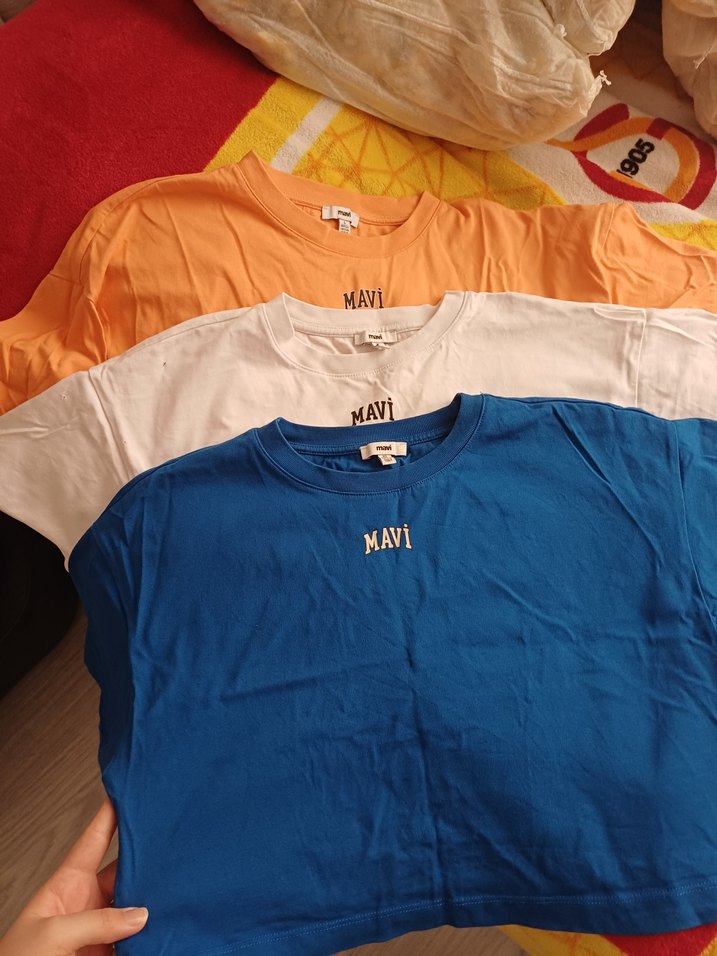 Mavi Baskılı Kadın Rahat Tişört 3 lü - Görsel 2