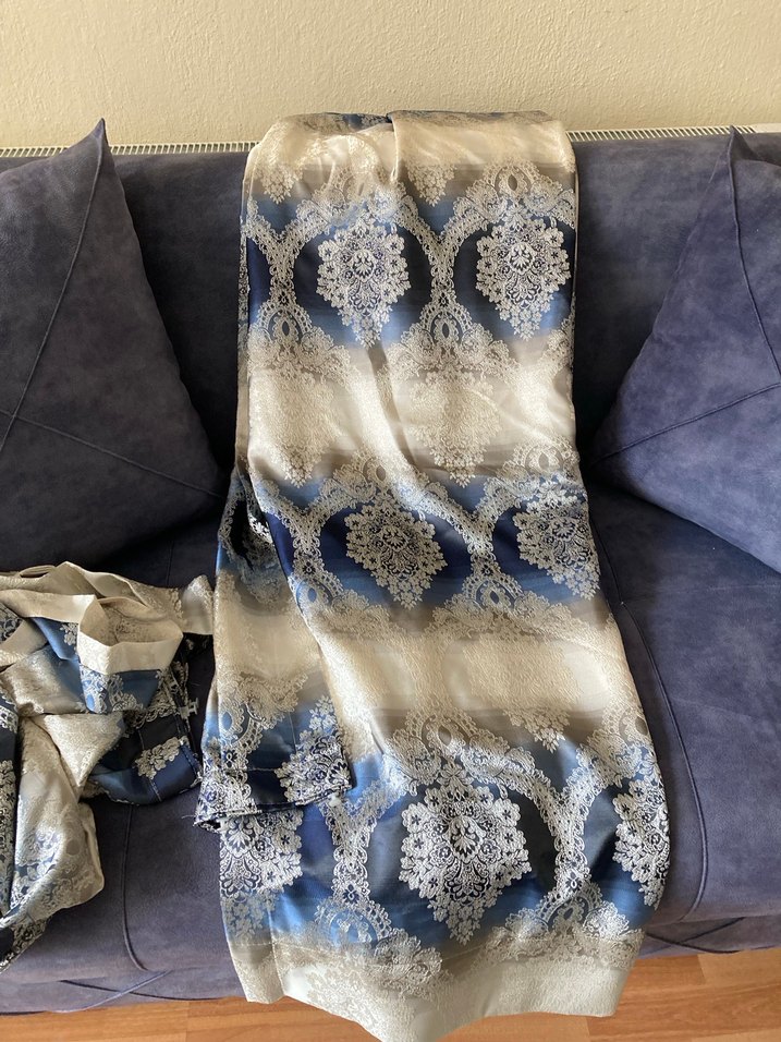 Bohem Tarzı Mavi Gri Desenli fon perde - Görsel 3