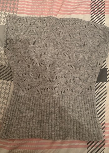 Gri V Yaka Örgü Bohem Hamile Süveter - Görsel 2