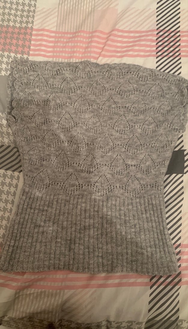 Gri V Yaka Örgü Bohem Hamile Süveter - Görsel 2