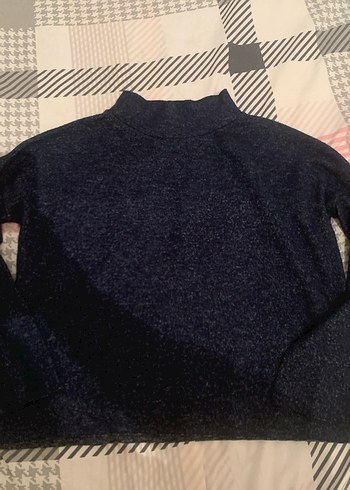 LacivertYünlü Yüksek Yakalı Kadın Kazak - Görsel 3