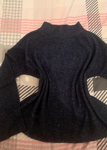 LacivertYünlü Yüksek Yakalı Kadın Kazak - Görsel 2