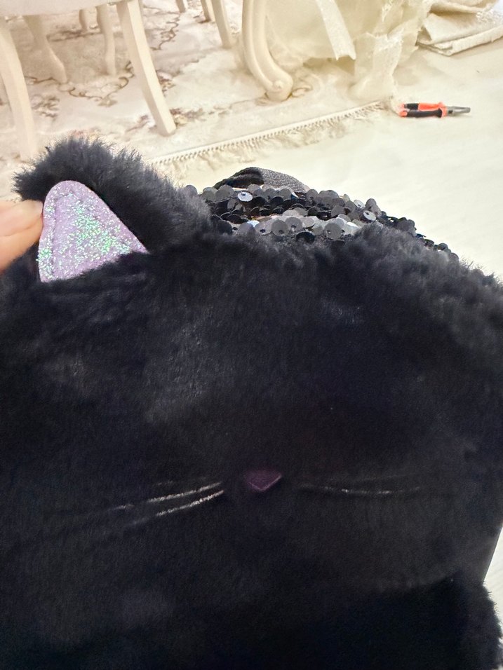 Siyah Kedi Figürlü Peluş çanta - Görsel 2