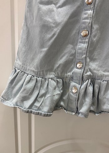 Kısa Kollu Gri Denim Kız Elbise - Görsel 2