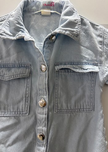 Kısa Kollu Gri Denim Kız Elbise - Görsel 3