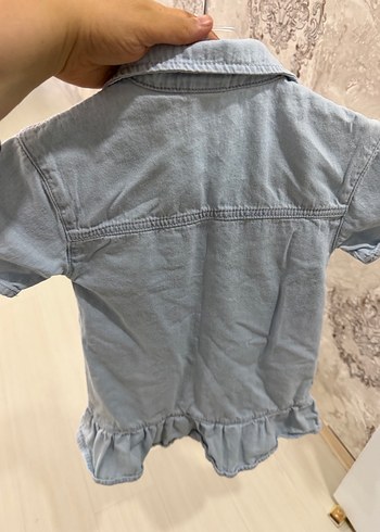 Kısa Kollu Gri Denim Kız Elbise - Görsel 6