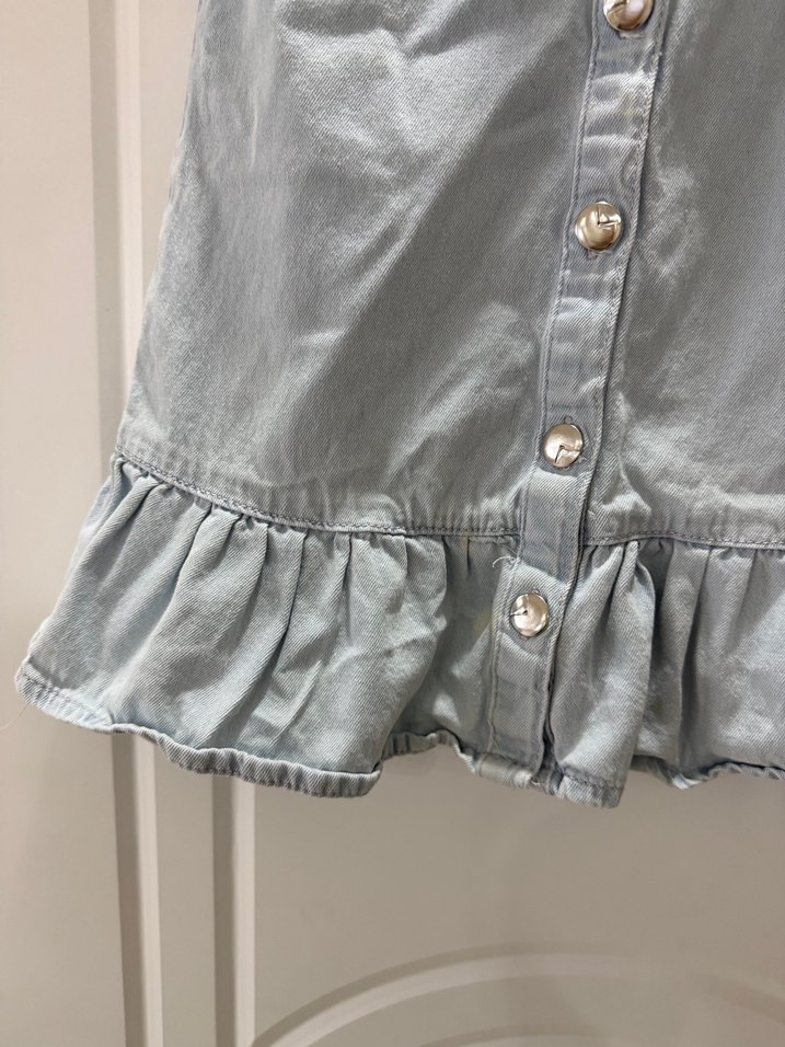 Kısa Kollu Gri Denim Kız Elbise - Görsel 2