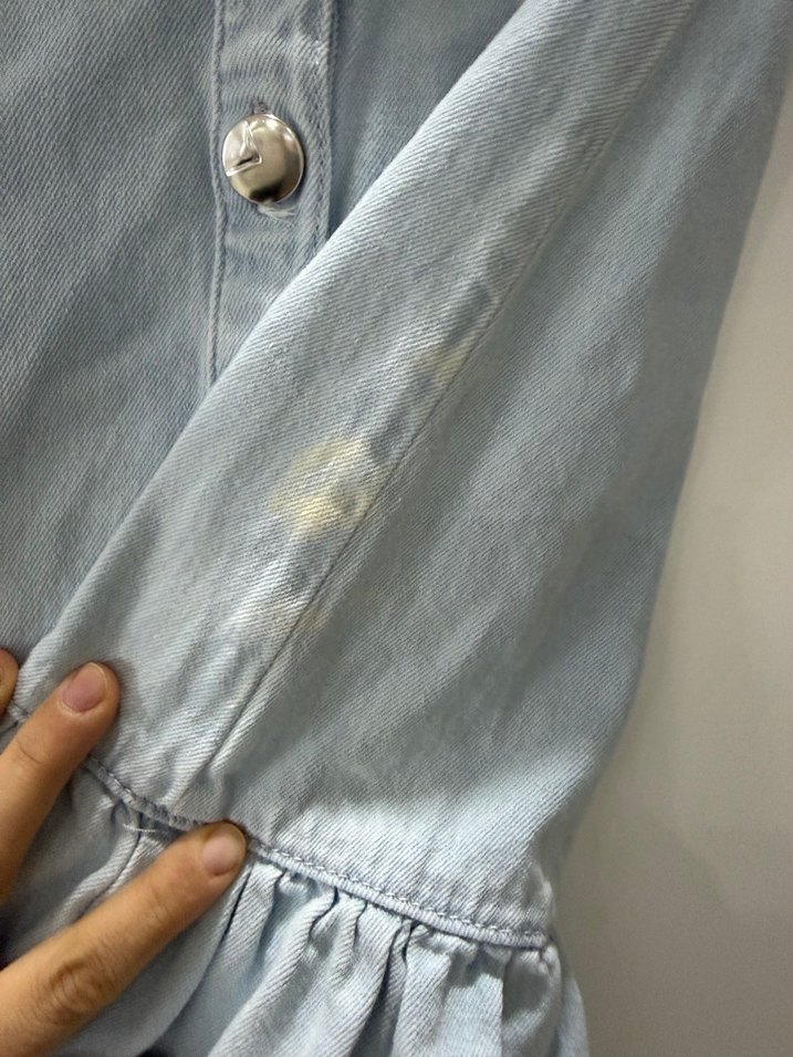 Kısa Kollu Gri Denim Kız Elbise - Görsel 5