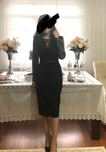 Dantel detay kalem elbise zara çok şık
