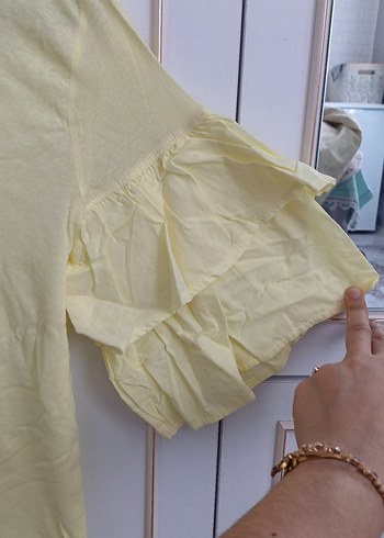 H&M Kız Çocuk Sarı Keten Fırfırlı Tişört