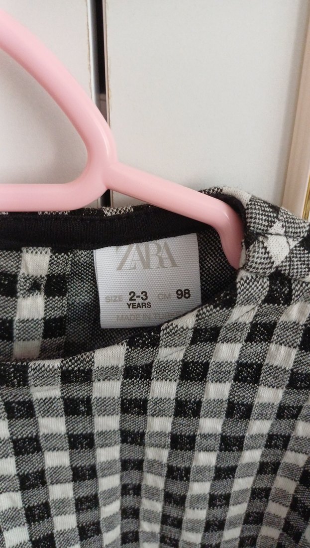 Kareli Gri Keten Kız Elbise zara - Görsel 3