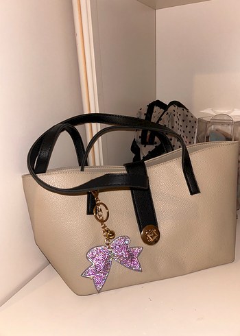 Bej Deri Kadın Omuz Çantası - Fiyonklu - Görsel 2