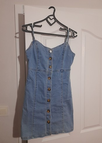 Düğmeli Jean Mini Elbise