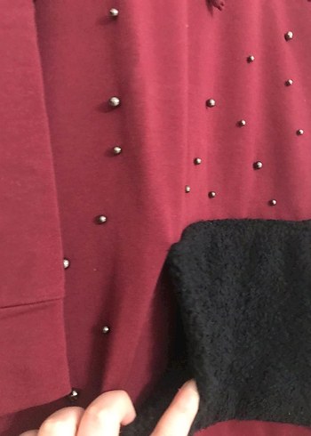 40 Beden Bordo Kapüşonlu Uzun Kollu Nakışlı Tunik